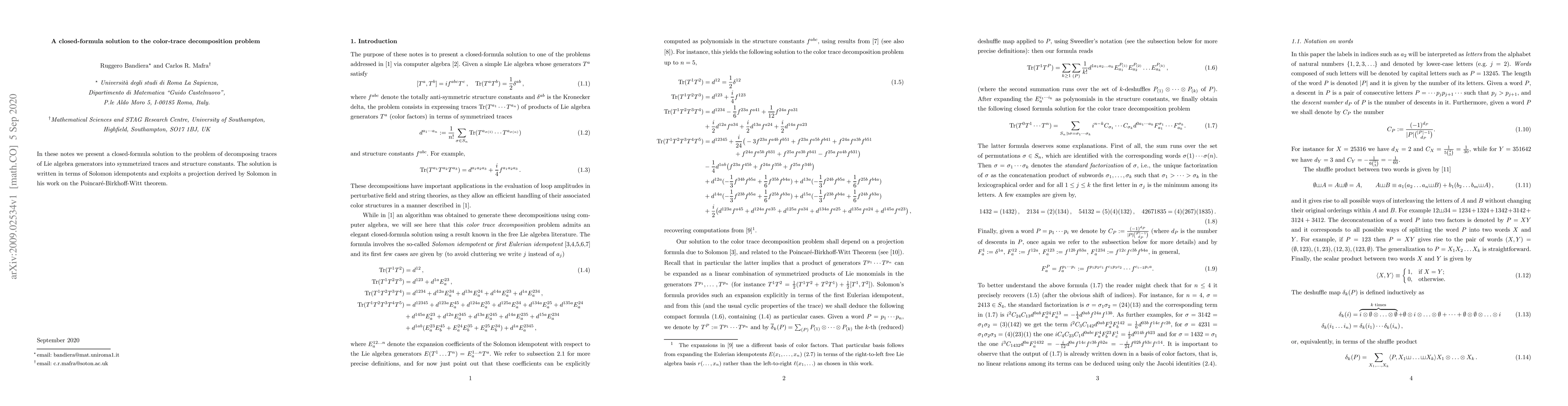 Thumbnail for A closed-formula solution to the color-trace decomposition problem