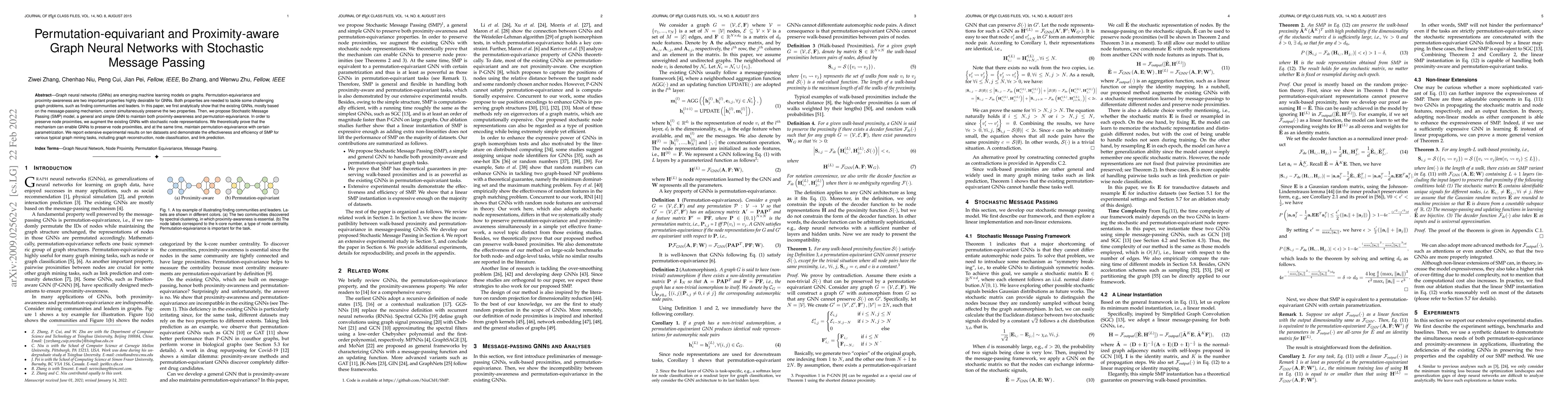 Thumbnail for Permutation-equivariant and Proximity-aware Graph Neural Networks with
  Stochastic Message Passing