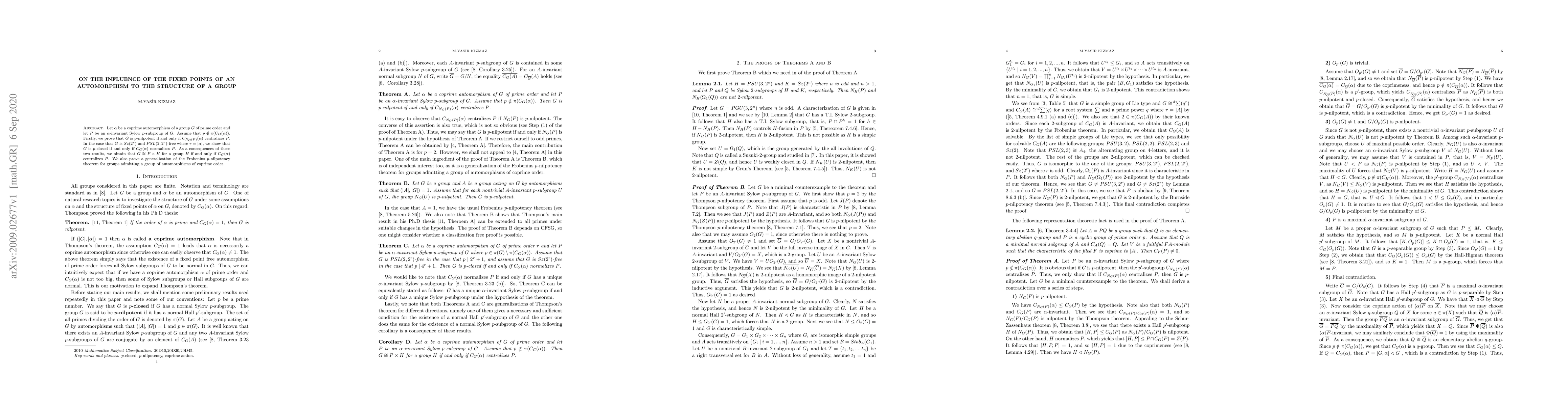 Thumbnail for On the influence of the fixed points of an automorphism to the structure
  of a group