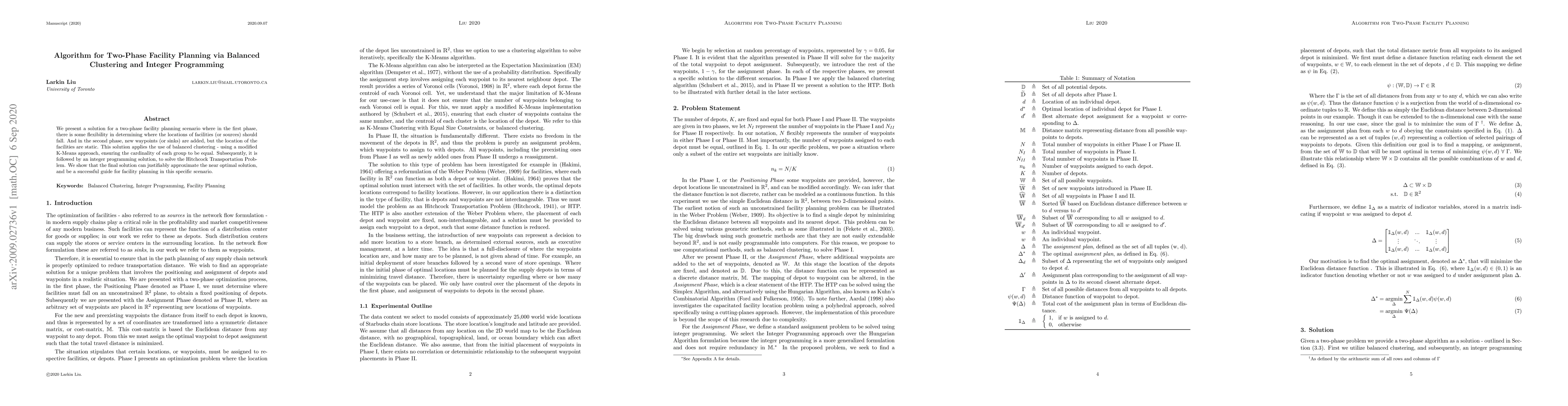 Thumbnail for Algorithm for Two-Phase Facility Planning via Balanced Clustering and
  Integer Programming