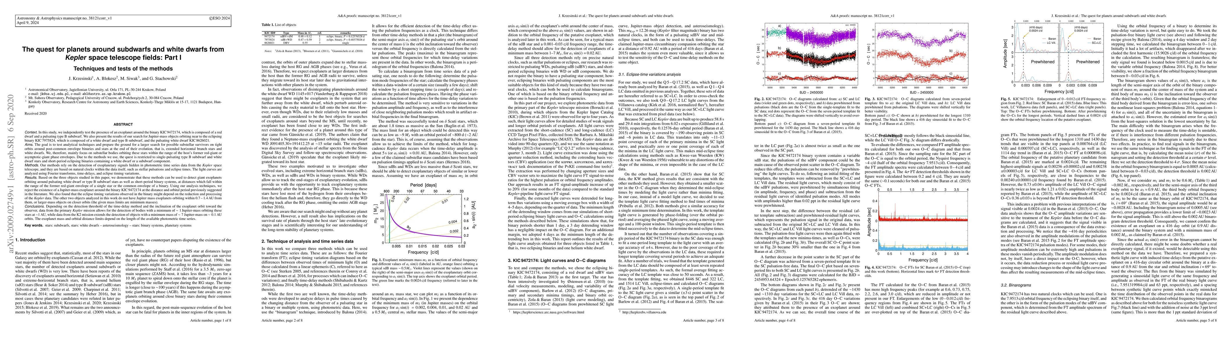 Thumbnail for The quest for planets around subdwarfs and white dwarfs from Kepler
  space telescope fields: Part I. Techniques and tests of the methods