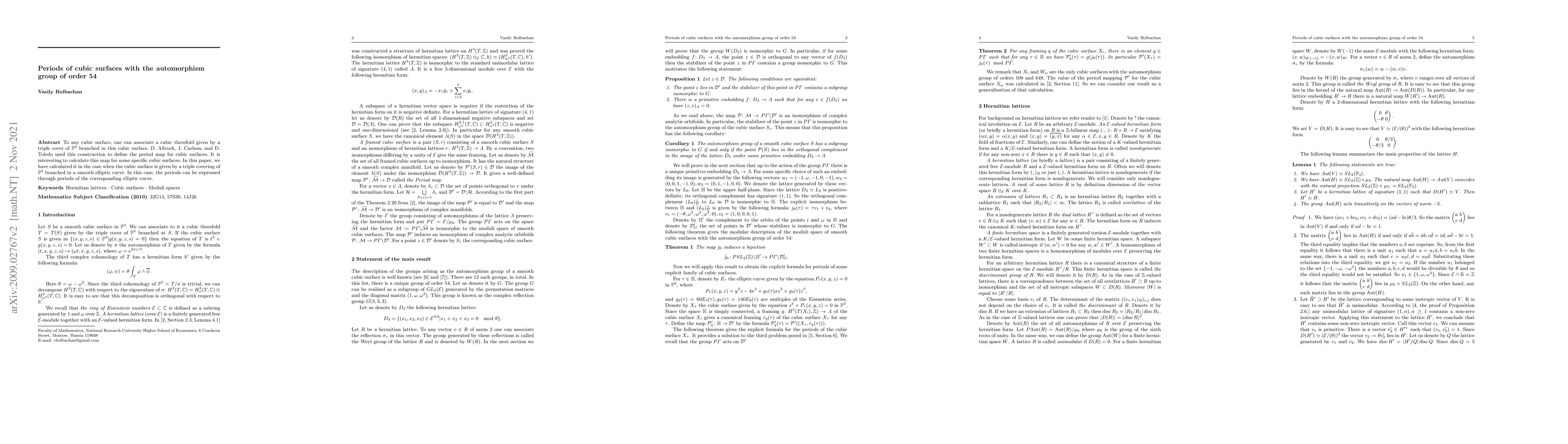 Thumbnail for Periods of cubic surfaces with the automorphism group of order 54