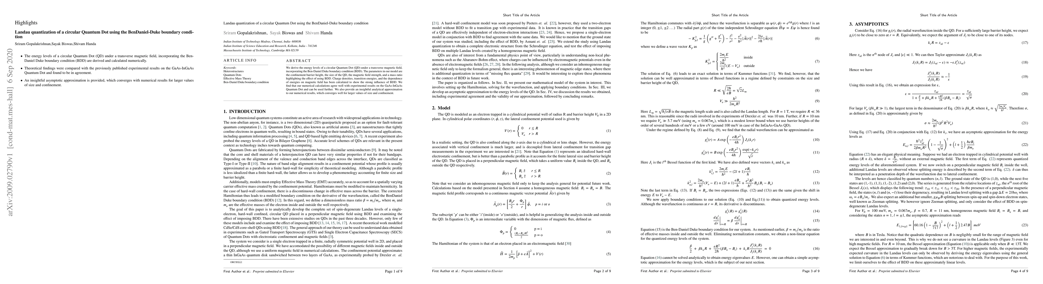 Thumbnail for Landau quantization of a circular Quantum Dot using the BenDaniel-Duke
  boundary condition