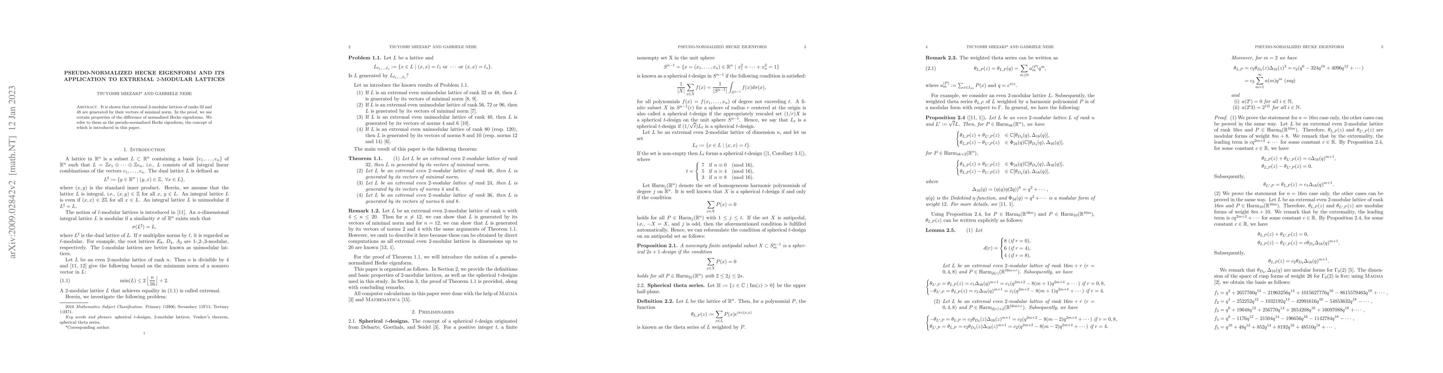 Thumbnail for Pseudo-normalized Hecke eigenform and its application to extremal
  $2$-modular lattices