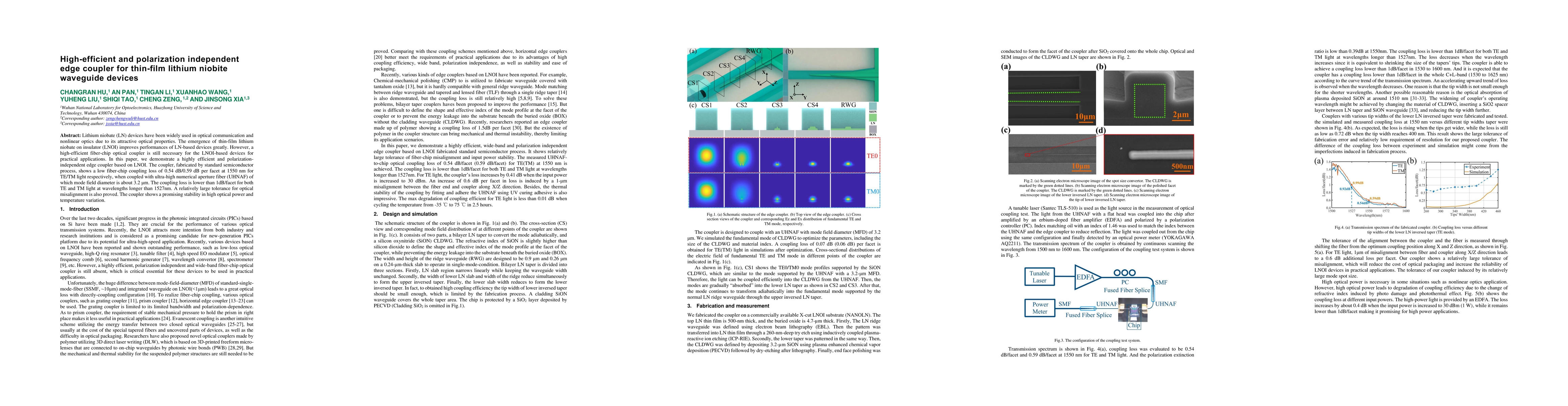Thumbnail for High-efficient and polarization independent edge coupler for thin-film
  lithium niobite waveguide devices