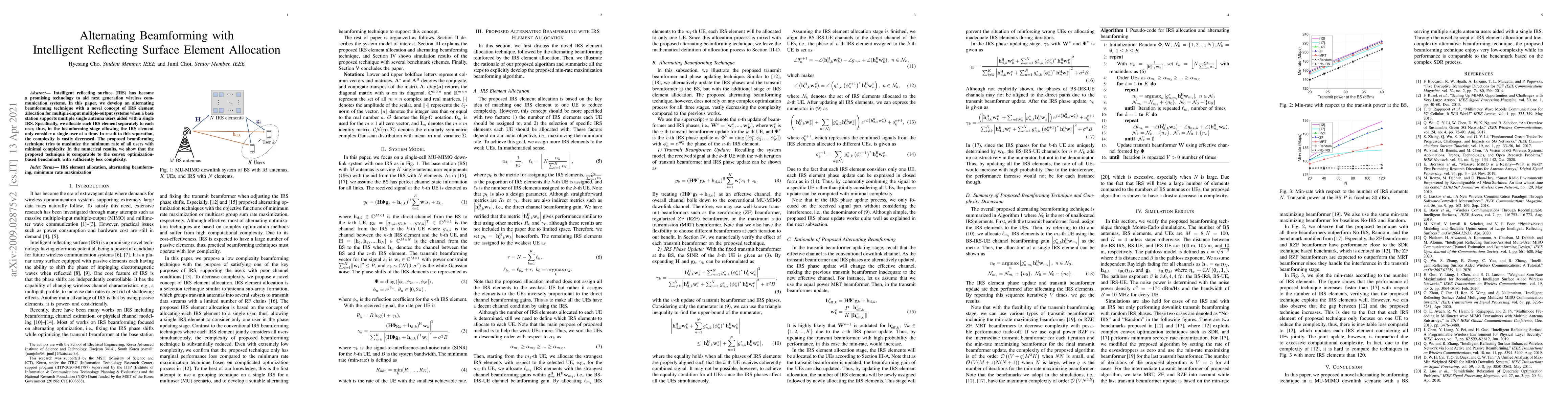 Thumbnail for Alternating Beamforming with Intelligent Reflecting Surface Element
  Allocation