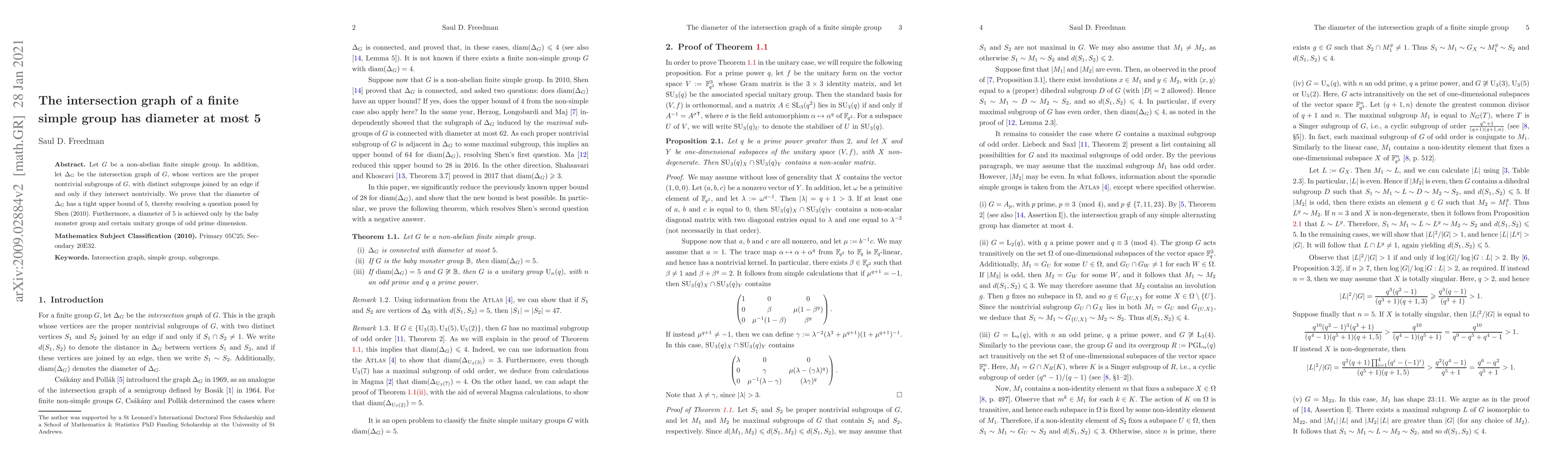 Thumbnail for The intersection graph of a finite simple group has diameter at most 5