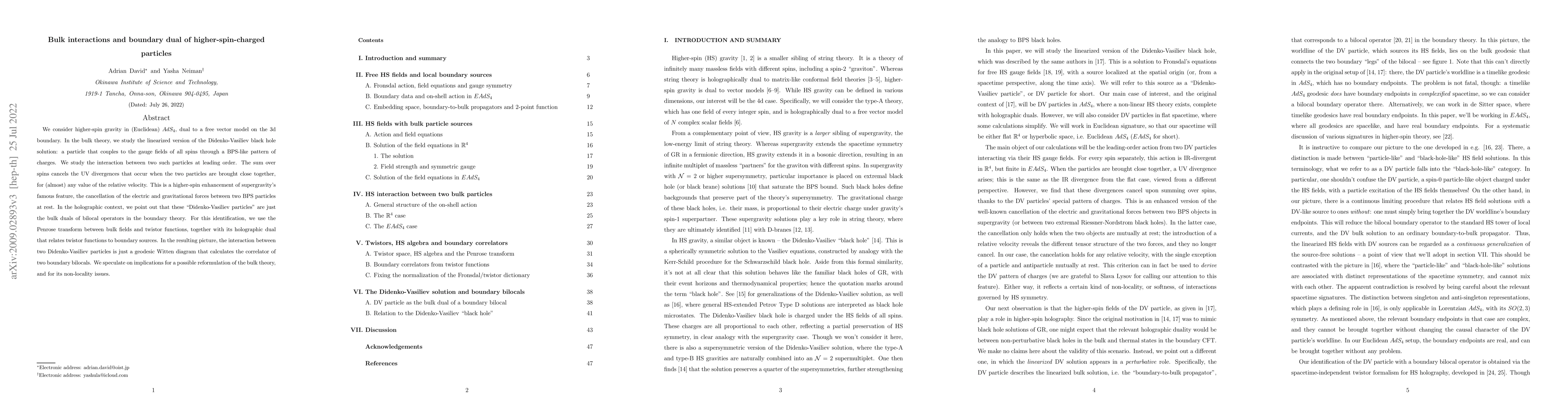 Thumbnail for Bulk interactions and boundary dual of higher-spin-charged particles