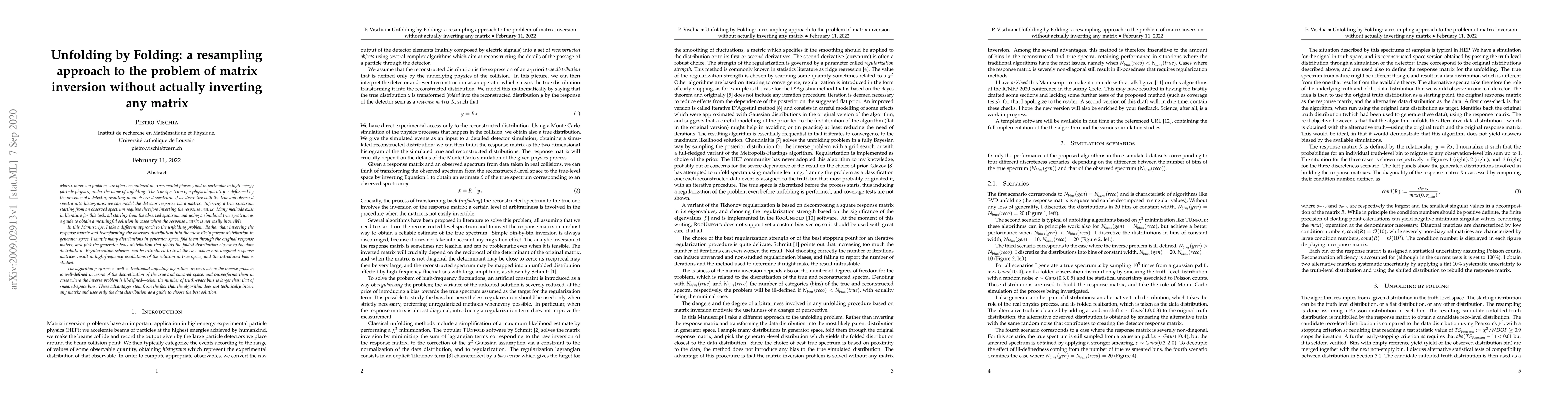 Thumbnail for Unfolding by Folding: a resampling approach to the problem of matrix
  inversion without actually inverting any matrix
