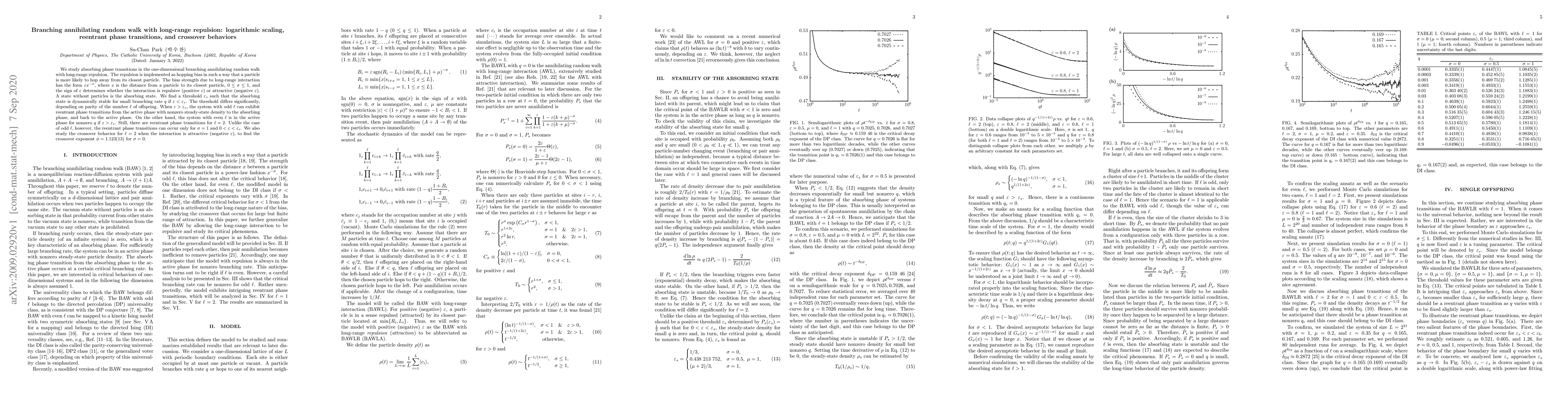Thumbnail for Branching annihilating random walk with long-range repulsion:
  logarithmic scaling, reentrant phase transitions, and crossover behaviors