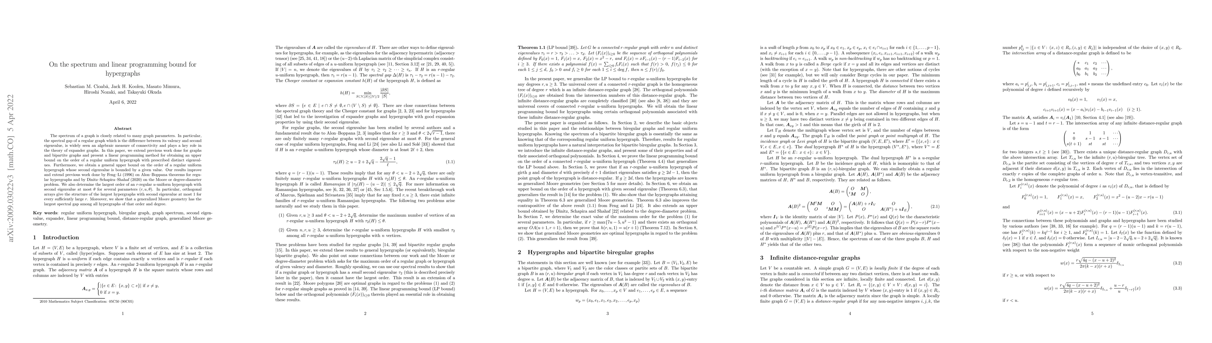 Thumbnail for On the spectrum and linear programming bound for hypergraphs