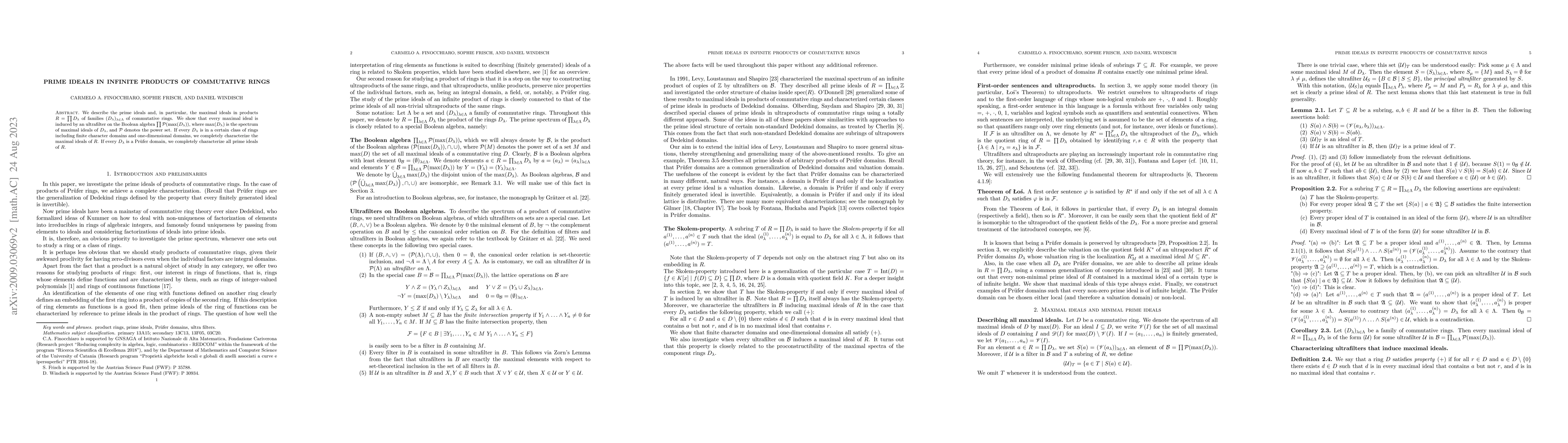 Thumbnail for Prime ideals in infinite products of commutative rings