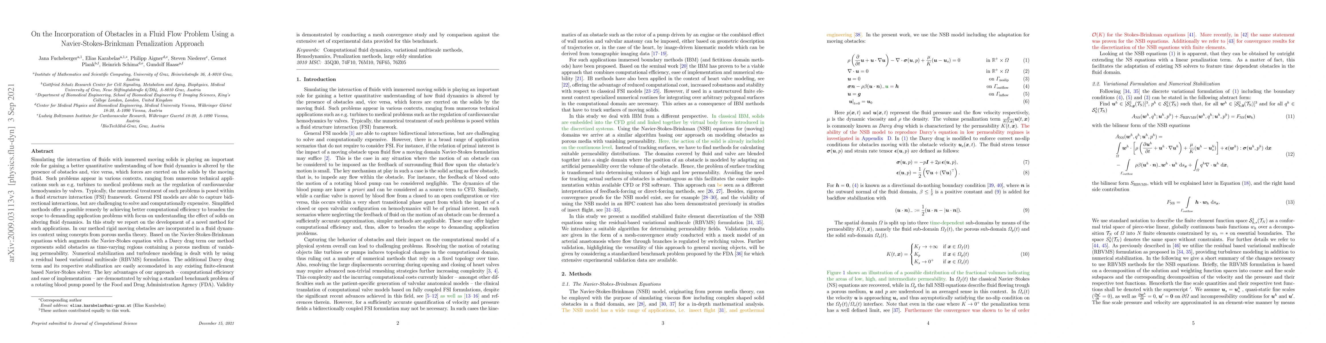Thumbnail for On the Incorporation of Obstacles in a Fluid Flow Problem Using a
  Navier-Stokes-Brinkman Penalization Approach