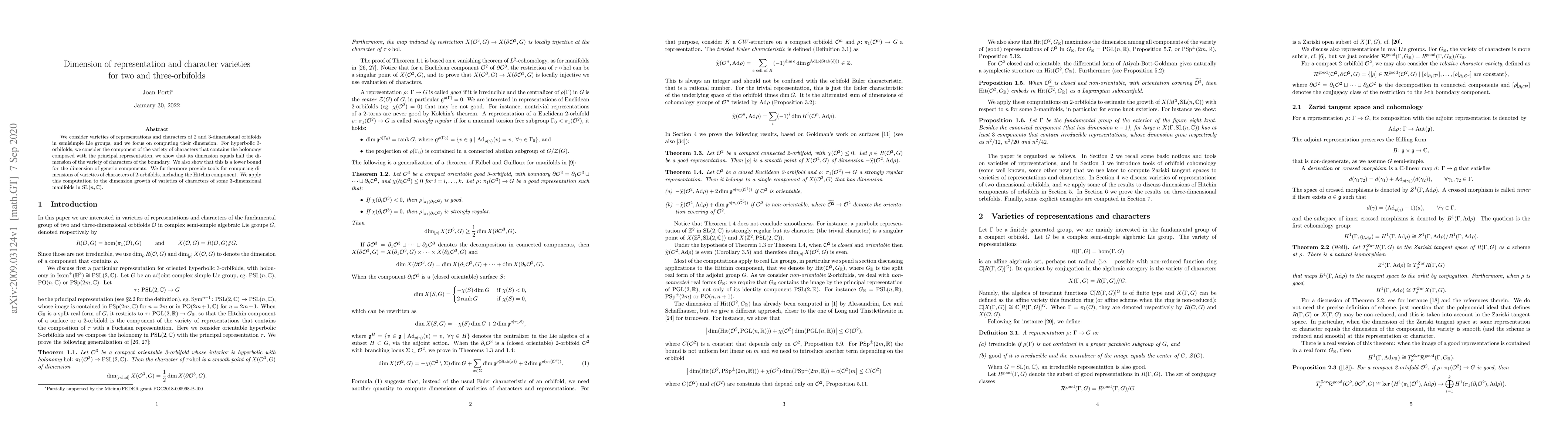 Thumbnail for Dimension of representation and character varieties for two and
  three-orbifolds