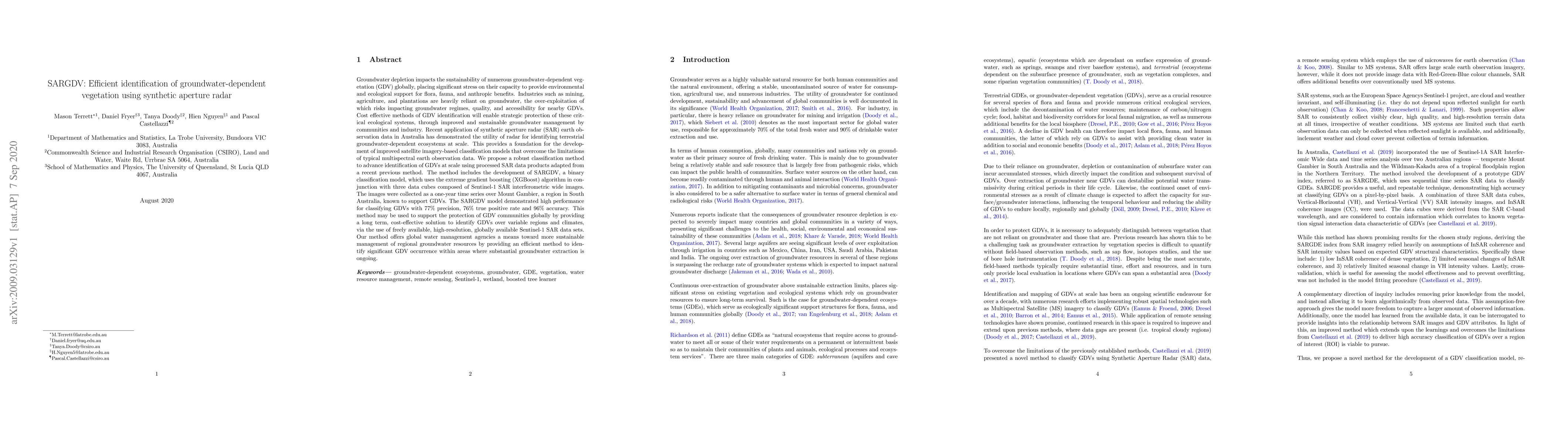 Thumbnail for SARGDV: Efficient identification of groundwater-dependent vegetation
  using synthetic aperture radar