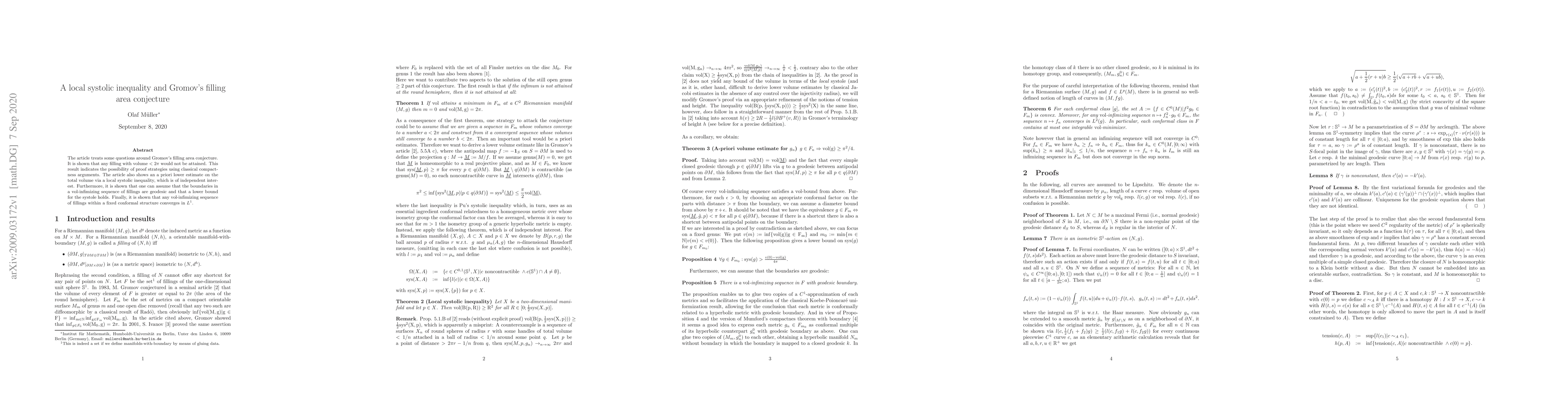 Thumbnail for A local systolic inequality and Gromov's filling area conjecture