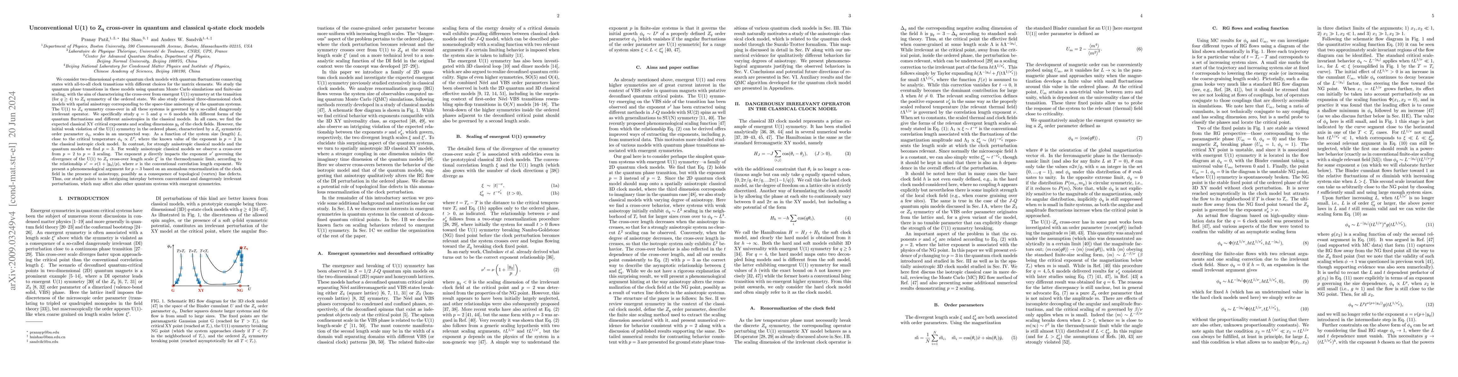 Thumbnail for Unconventional U(1) to $\mathbf{Z_q}$ cross-over in quantum and
  classical ${\bf q}$-state clock models