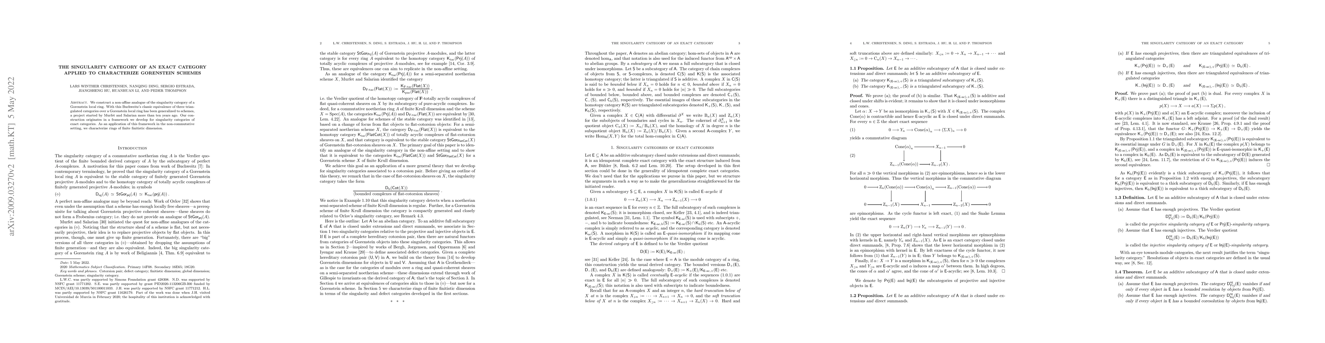 Thumbnail for The singularity category of an exact category applied to characterize
  Gorenstein schemes