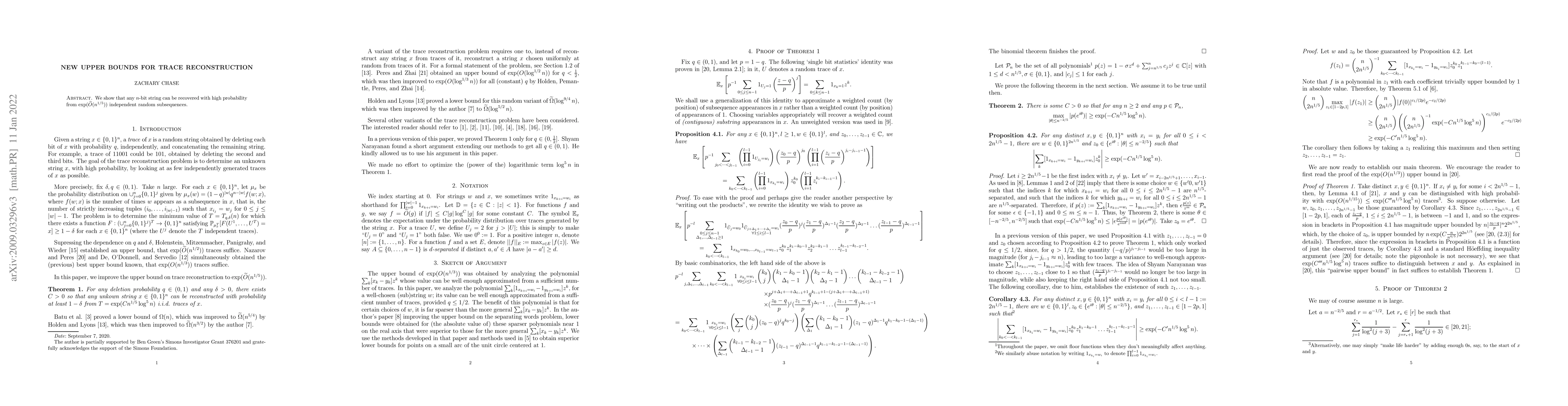 Thumbnail for New upper bounds for trace reconstruction
