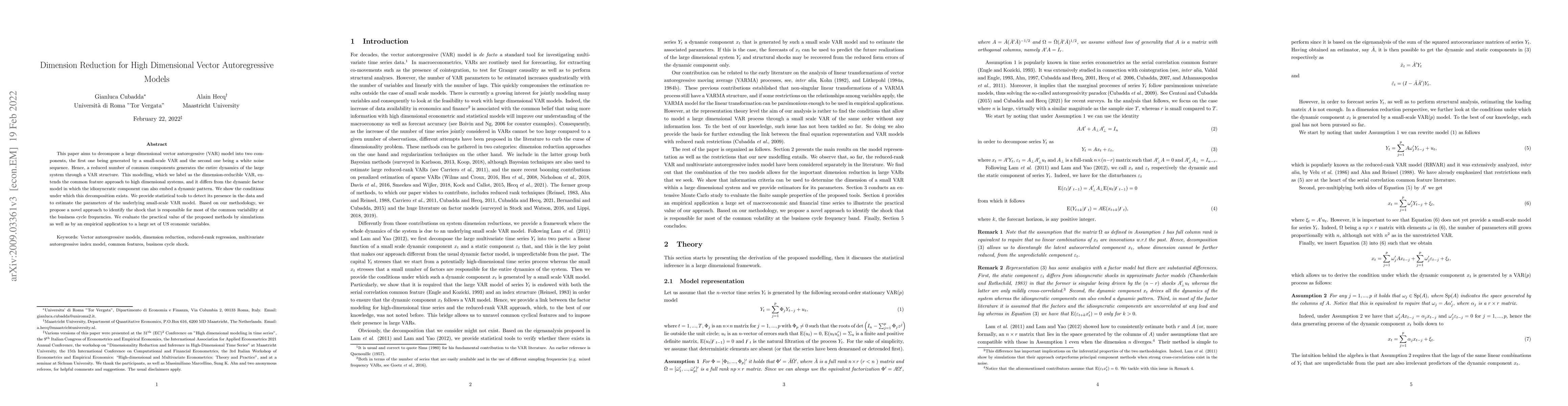 Thumbnail for Dimension Reduction for High Dimensional Vector Autoregressive Models