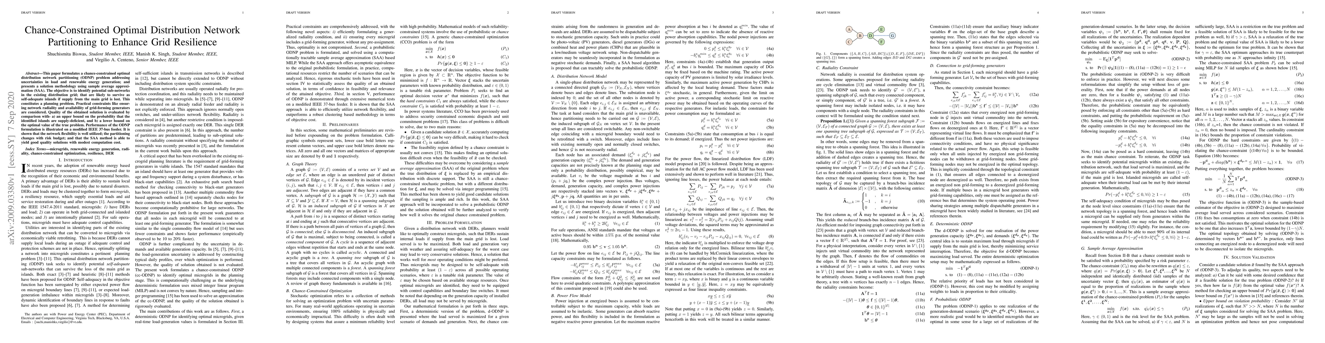 Thumbnail for Chance-Constrained Optimal Distribution Network Partitioning to Enhance
  Grid Resilience