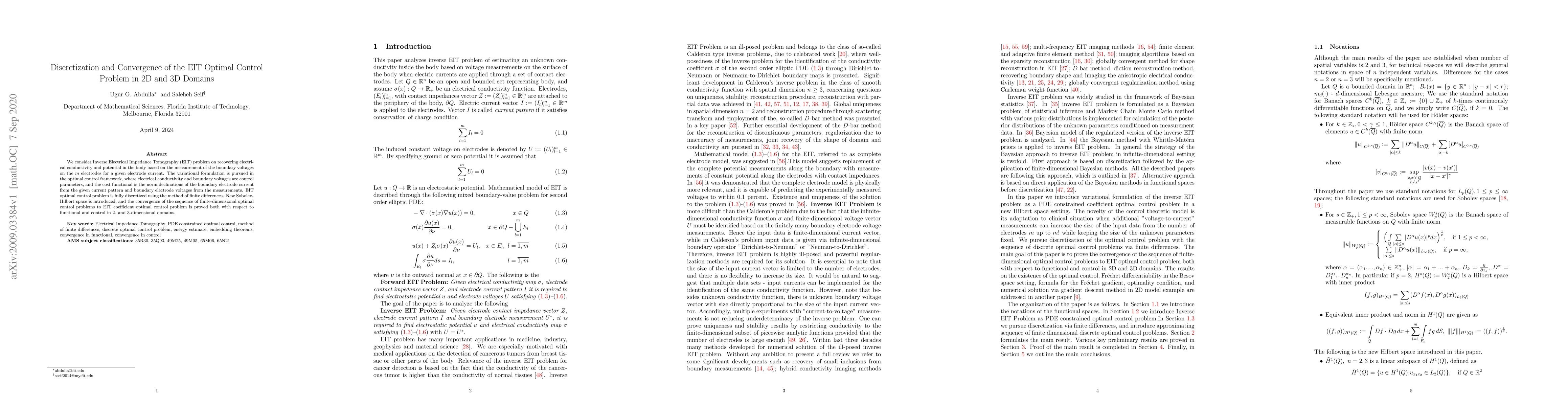 Thumbnail for Discretization and Convergence of the EIT Optimal Control Problem in 2D
  and 3D Domains