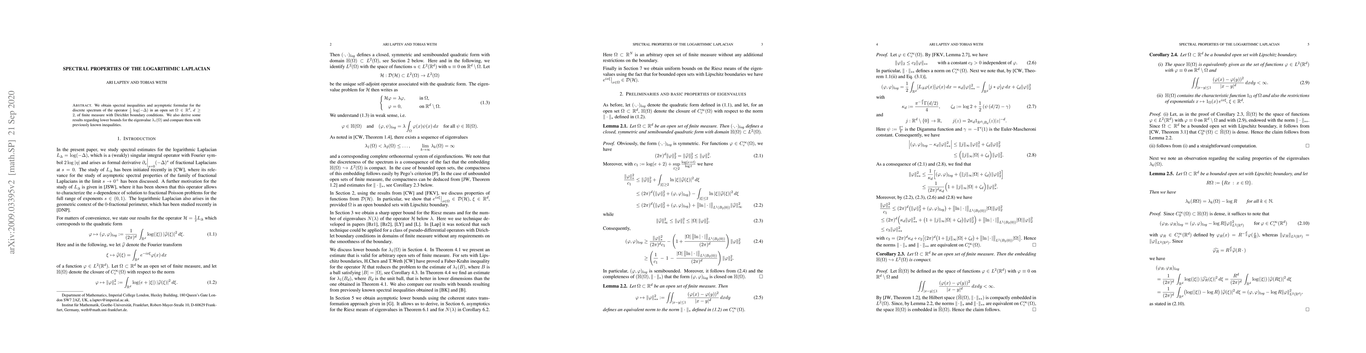 Thumbnail for Spectral properties of the logarithmic Laplacian