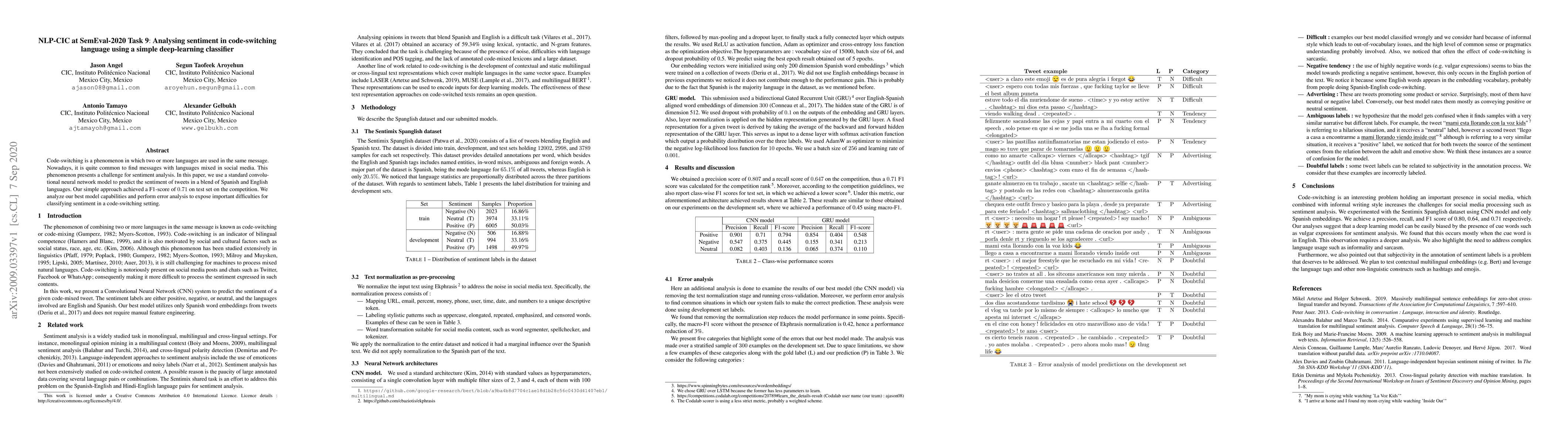 Thumbnail for NLP-CIC at SemEval-2020 Task 9: Analysing sentiment in code-switching
  language using a simple deep-learning classifier