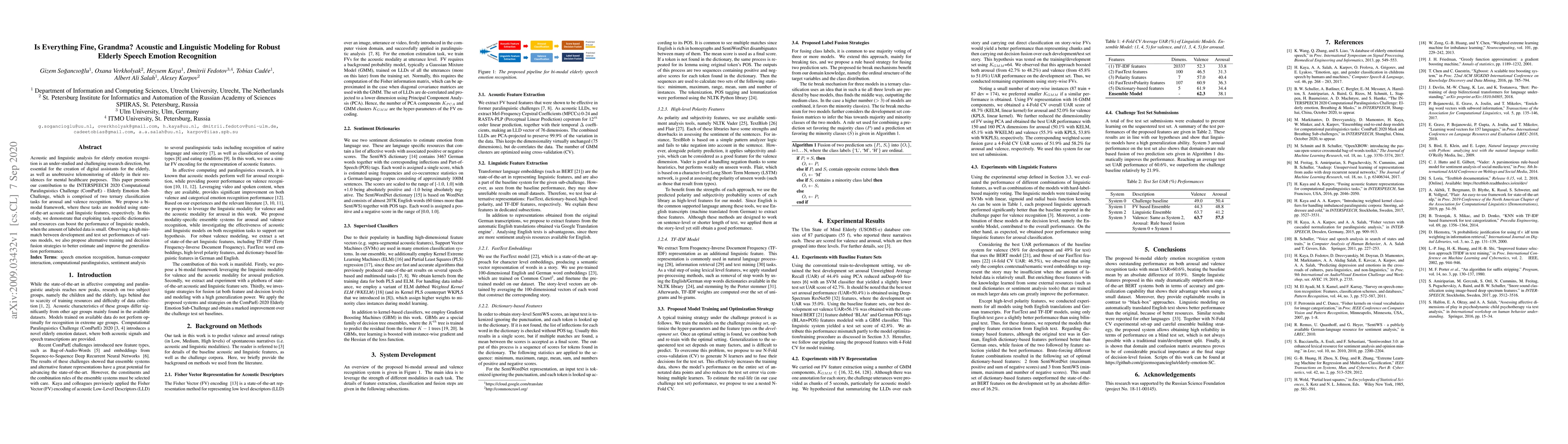 Thumbnail for Is Everything Fine, Grandma? Acoustic and Linguistic Modeling for Robust
  Elderly Speech Emotion Recognition