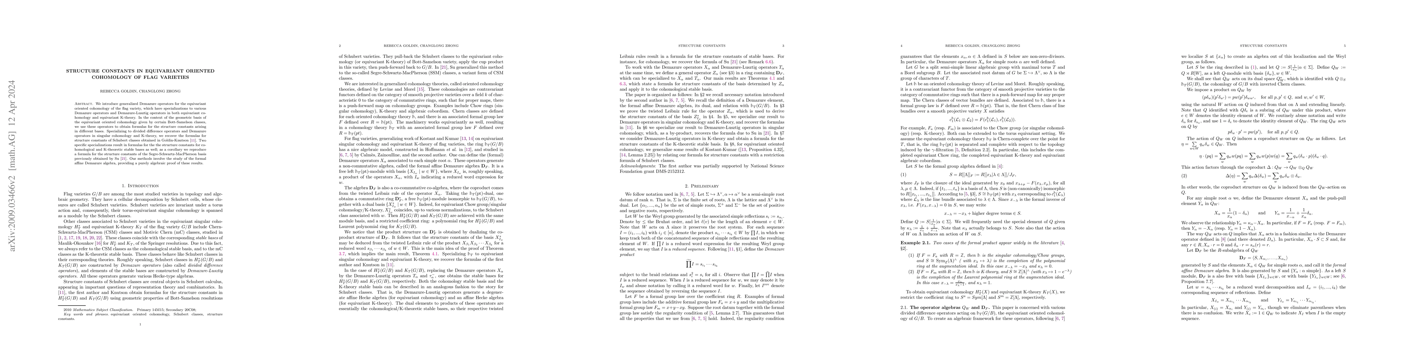 Thumbnail for Structure Constants in equivariant oriented cohomology of flag varieties