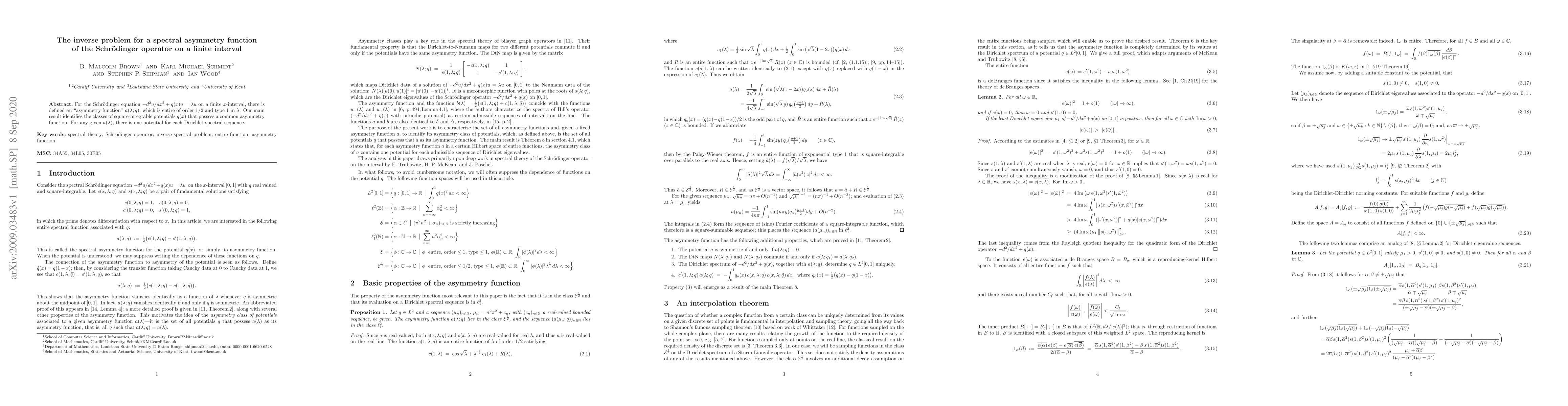 Thumbnail for The inverse problem for a spectral asymmetry function of the
  Schr\"odinger operator on a finite interval
