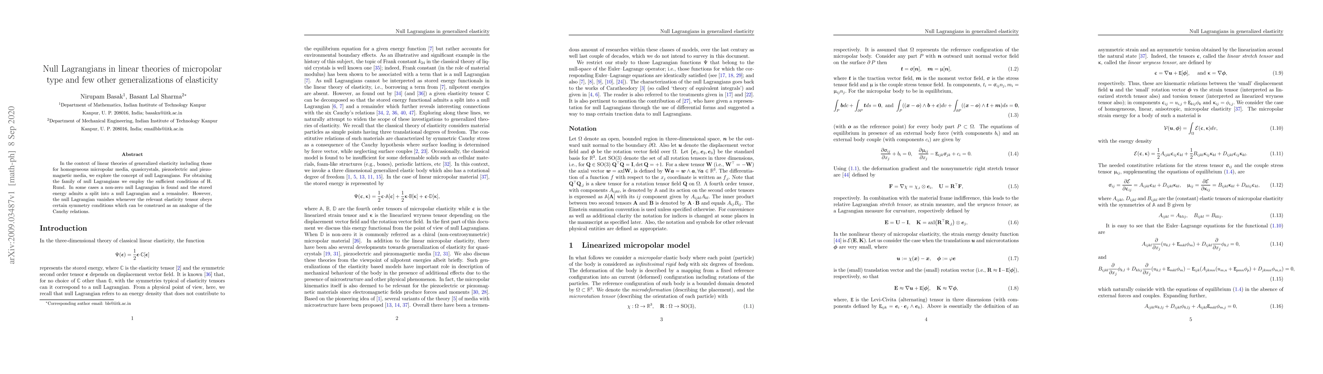 Thumbnail for Null Lagrangians in linear theories of micropolar type and few other
  generalizations of elasticity