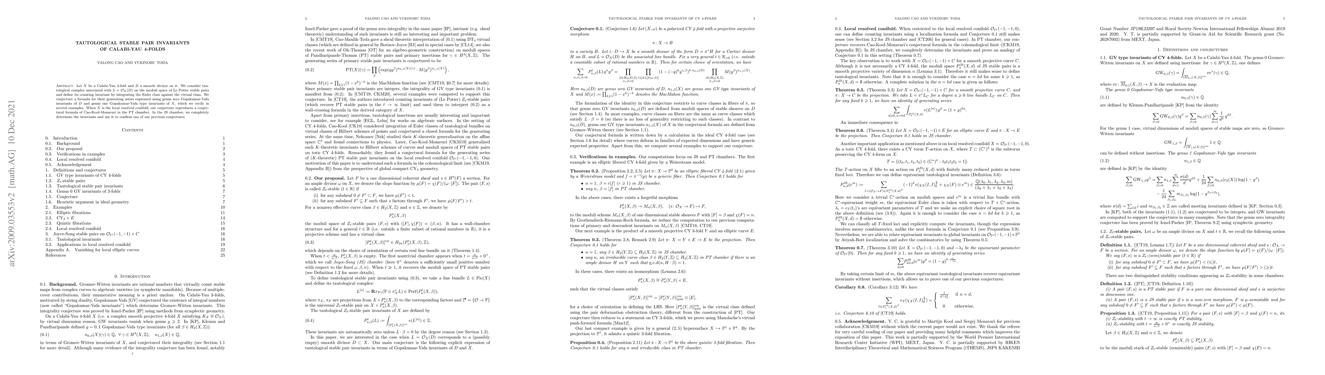 Thumbnail for Tautological stable pair invariants of Calabi-Yau 4-folds