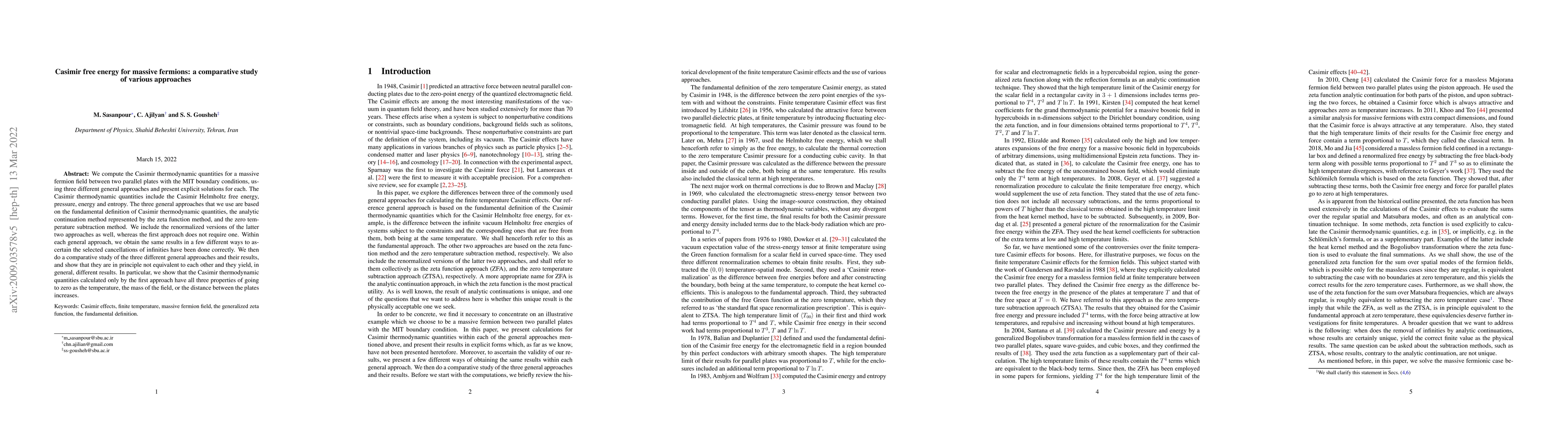 Thumbnail for Casimir free energy for massive fermions: a comparative study of various
  approaches
