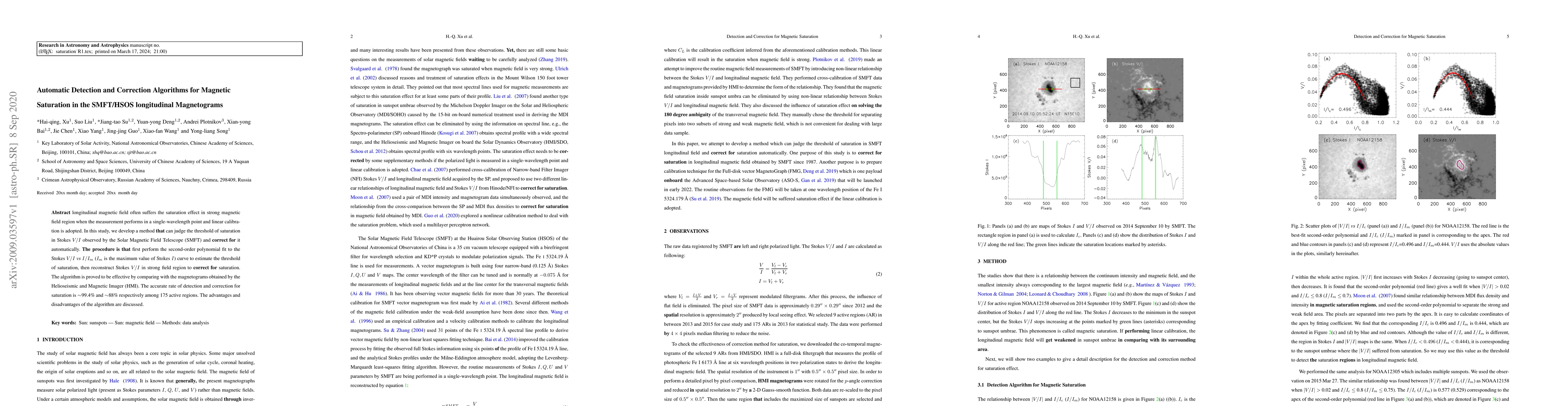 Thumbnail for Automatic Detection and Correction Algorithms for Magnetic Saturation in
  the SMFT/HSOS longitudinal Magnetograms