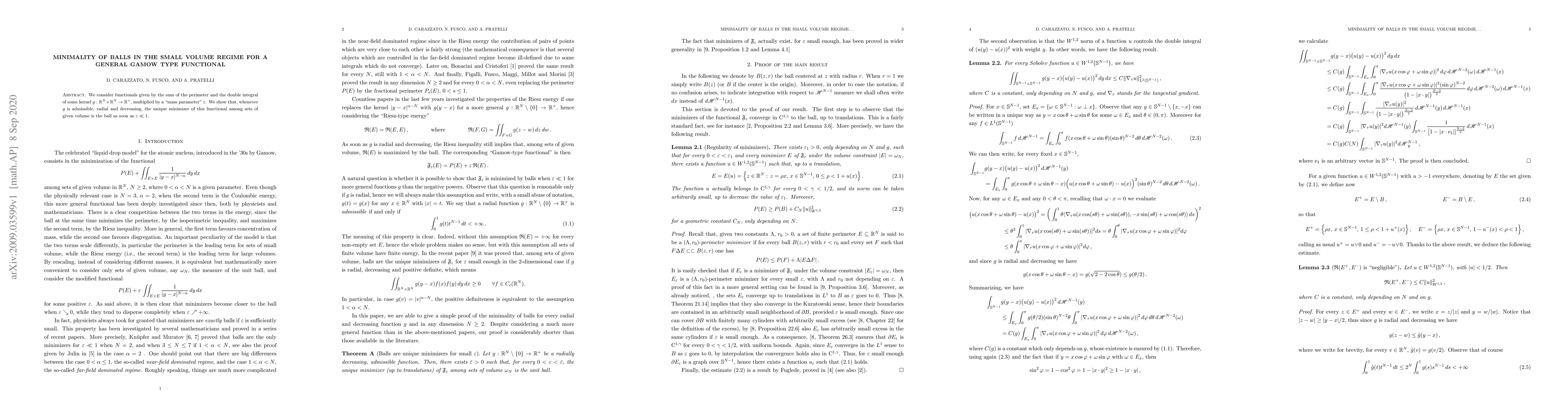 Thumbnail for Minimality of balls in the small volume regime for a general Gamow type
  functional