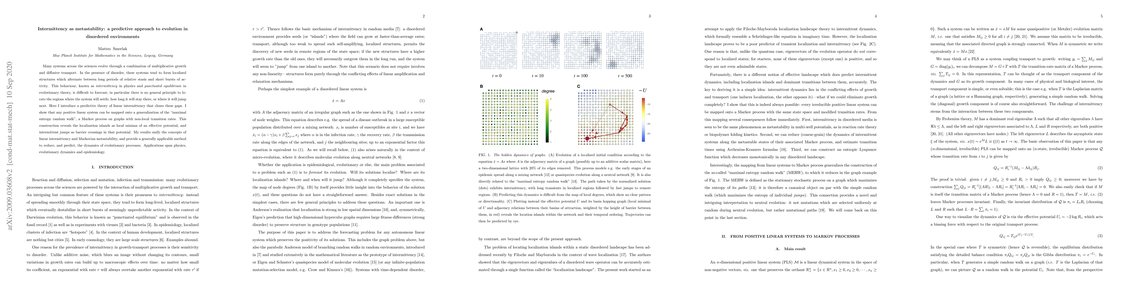 Thumbnail for Intermittency as metastability: a predictive approach to evolution in
  disordered environments