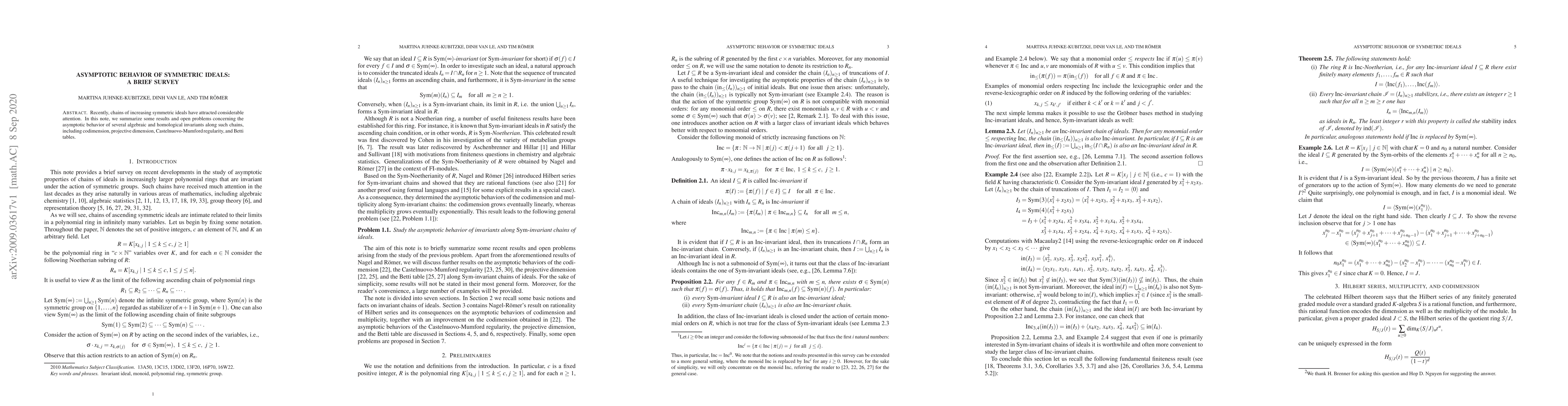 Thumbnail for Asymptotic behavior of symmetric ideals: A brief survey