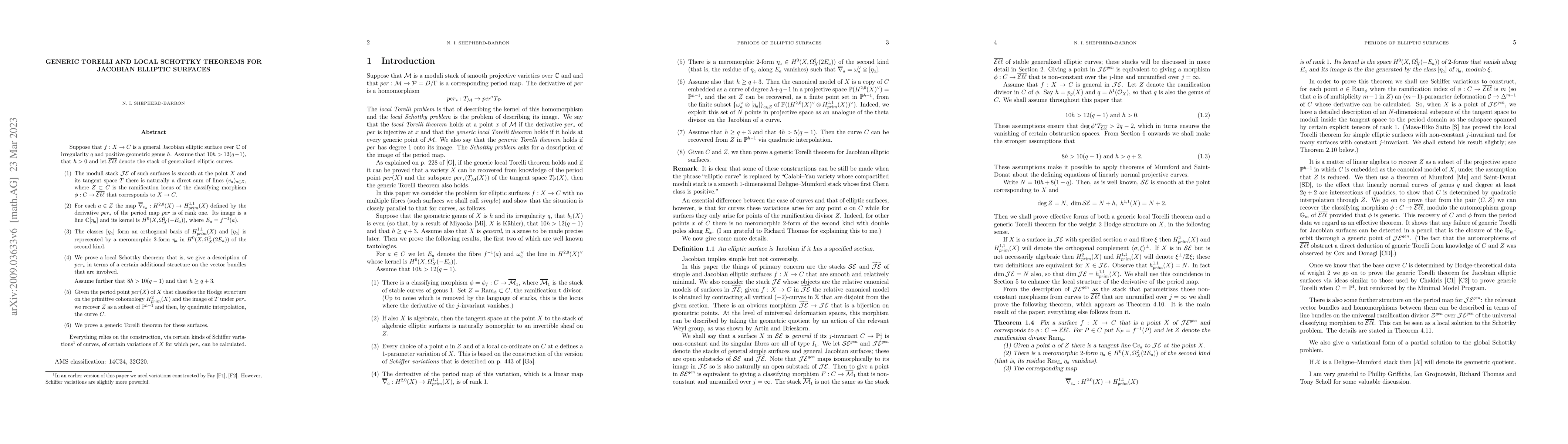 Thumbnail for Generic Torelli and local Schottky theorems for Jacobian elliptic
  surfaces