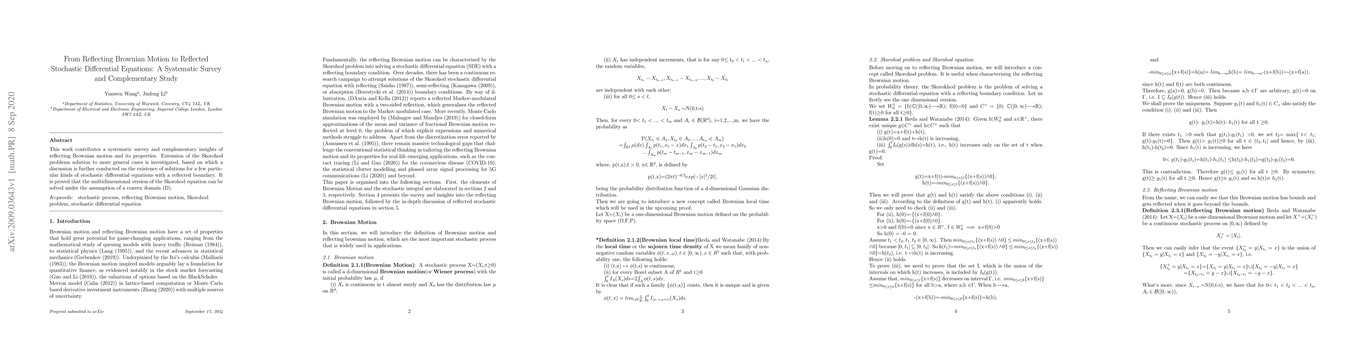 Thumbnail for From Reflecting Brownian Motion to Reflected Stochastic Differential
  Equations: A Systematic Survey and Complementary Study