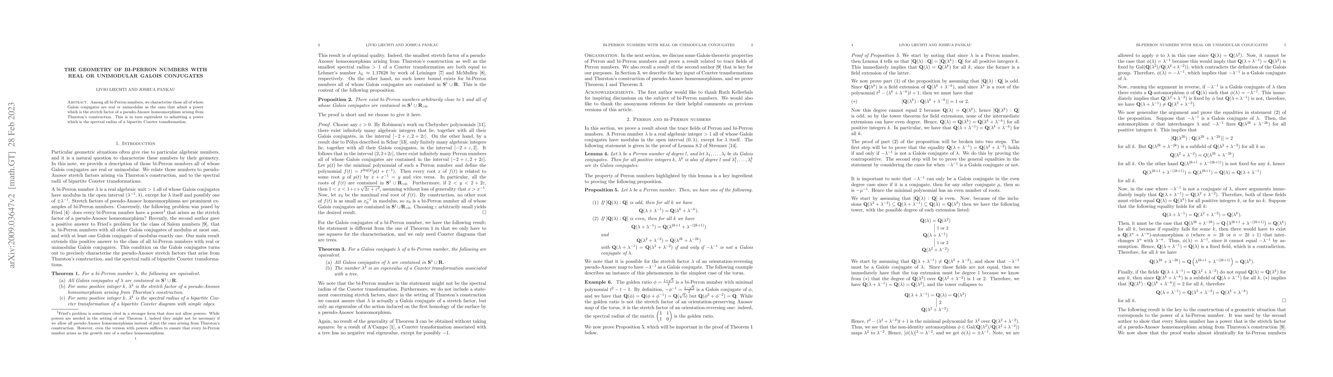 Thumbnail for The geometry of bi-Perron numbers with real or unimodular Galois
  conjugates