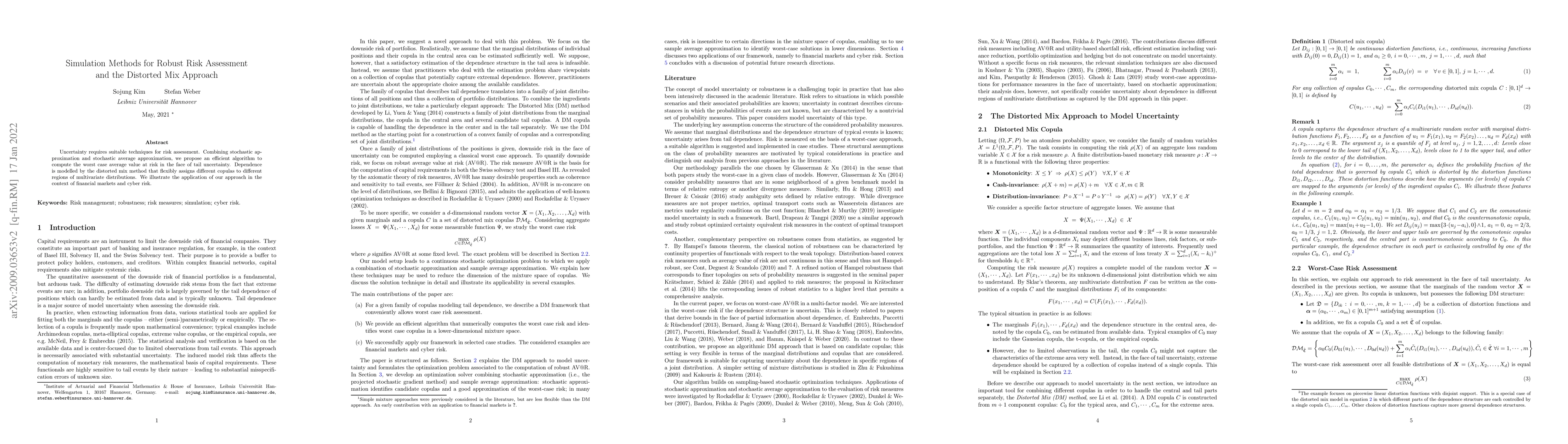 Thumbnail for Simulation Methods for Robust Risk Assessment and the Distorted Mix
  Approach