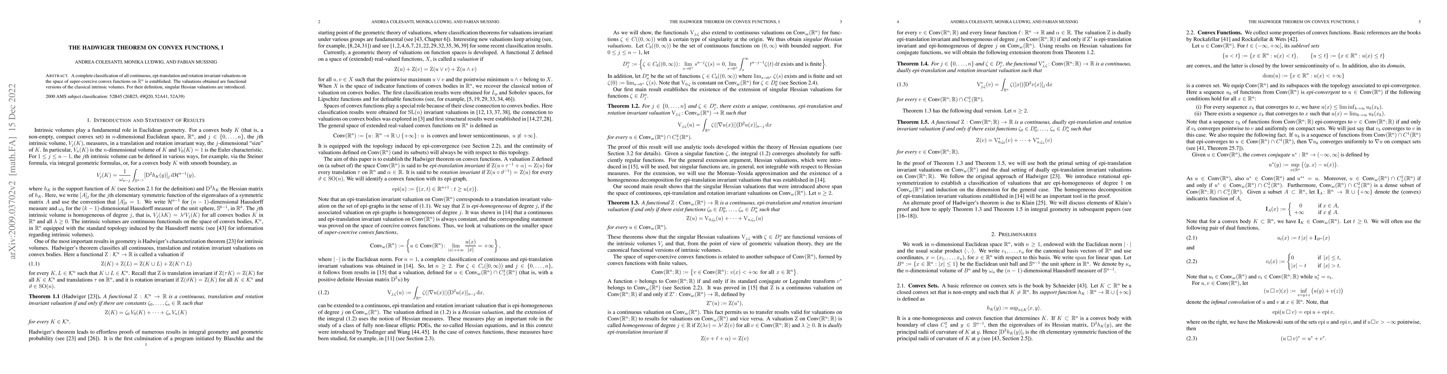 Thumbnail for The Hadwiger theorem on convex functions, I