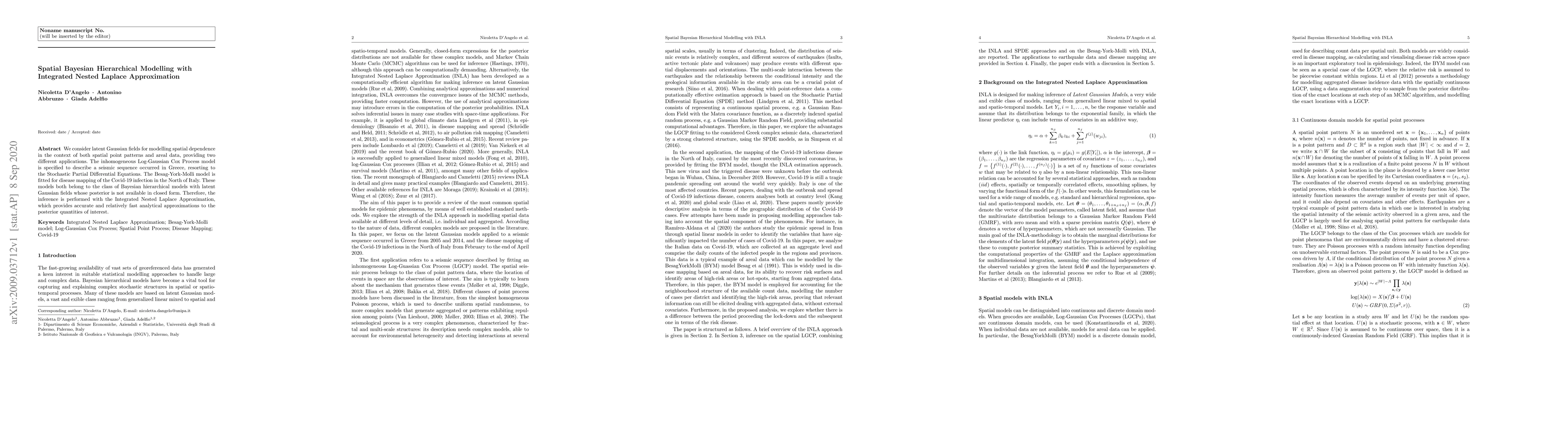 Thumbnail for Spatial Bayesian Hierarchical Modelling with Integrated Nested Laplace
  Approximation