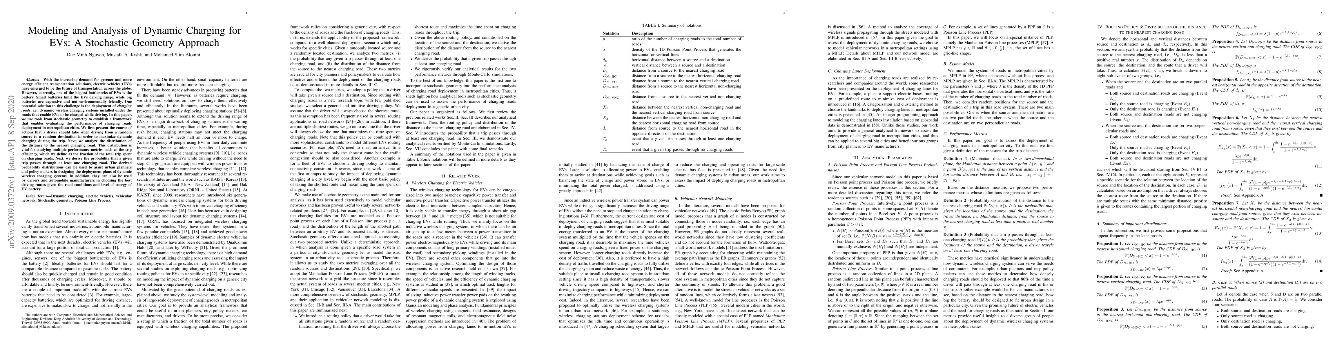 Thumbnail for Modeling and Analysis of Dynamic Charging for EVs: A Stochastic Geometry
  Approach