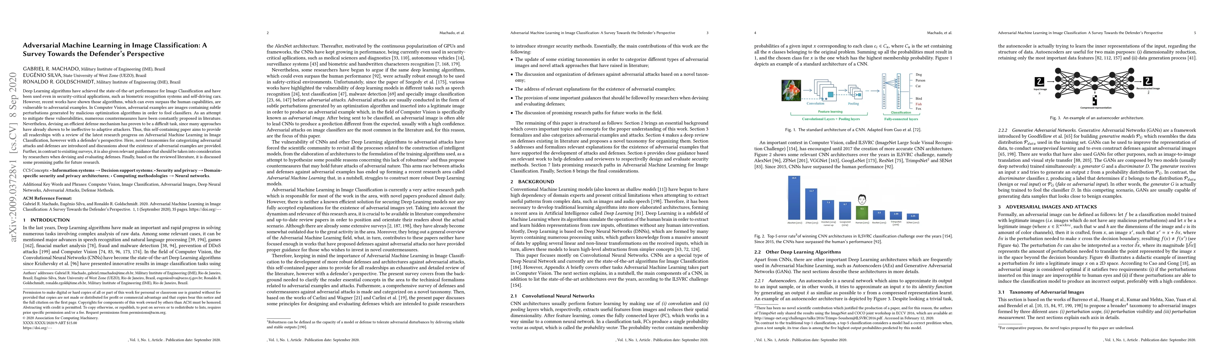 Thumbnail for Adversarial Machine Learning in Image Classification: A Survey Towards
  the Defender's Perspective