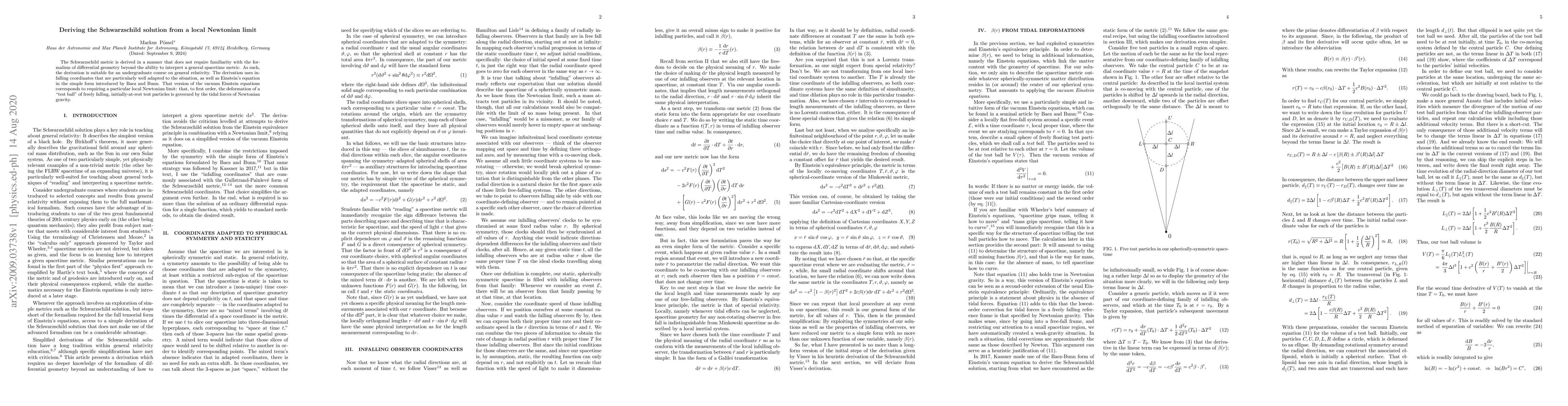 Thumbnail for Deriving the Schwarzschild solution from a local Newtonian limit