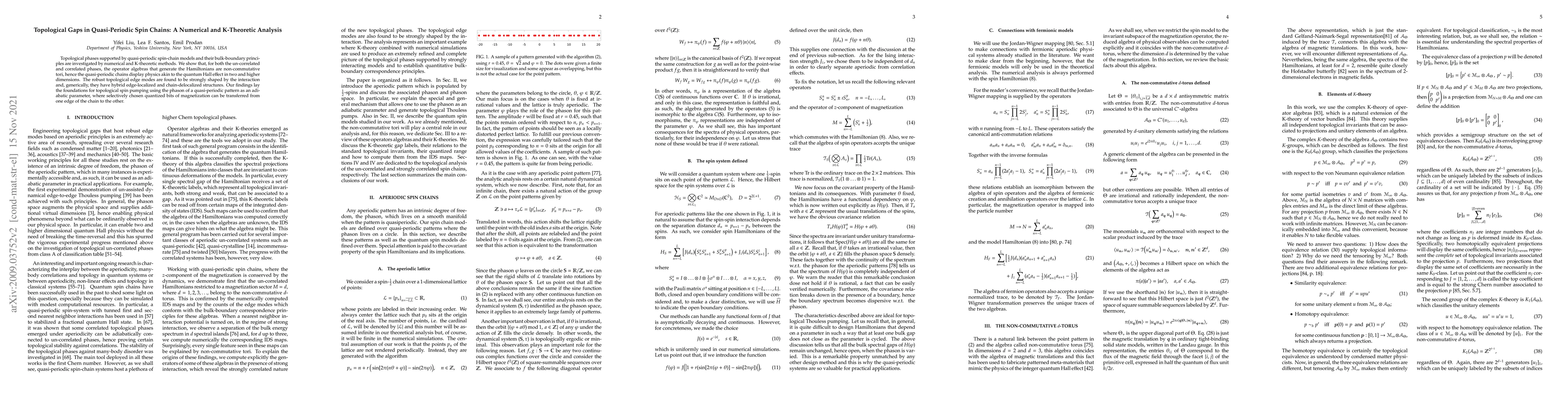 Thumbnail for Topological Gaps in Quasi-Periodic Spin Chains: A Numerical and
  K-Theoretic Analysis