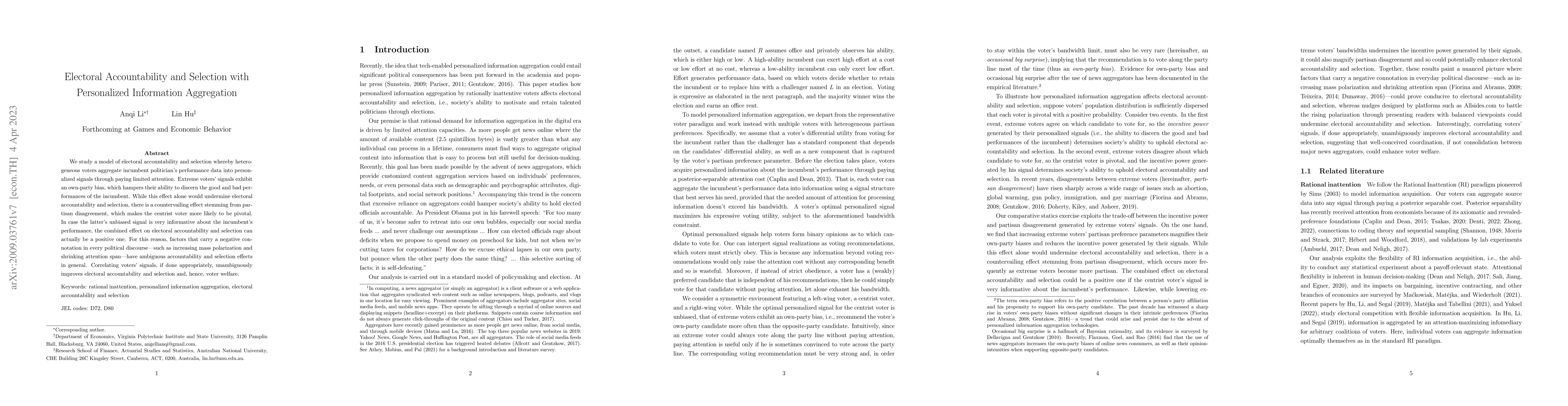 Thumbnail for Electoral Accountability and Selection with Personalized Information
  Aggregation