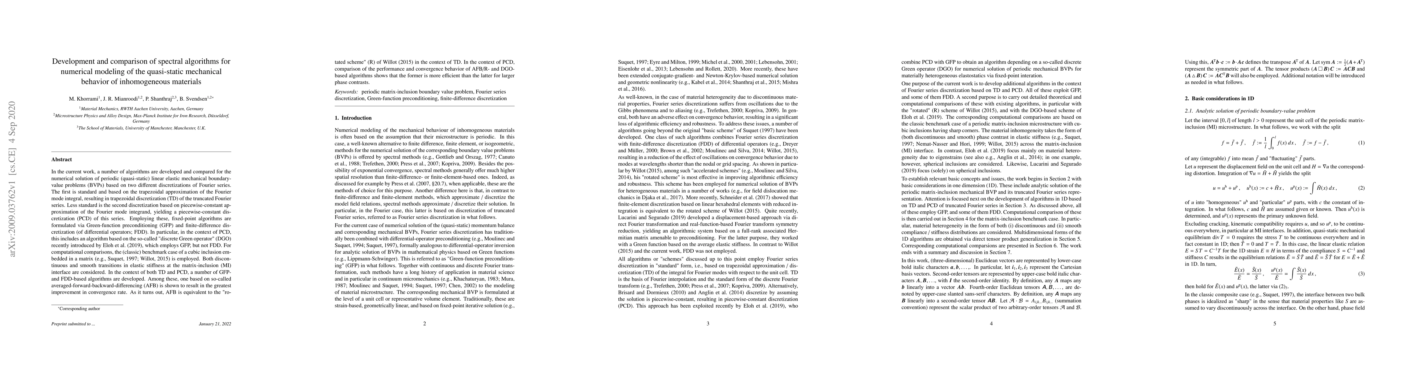 Thumbnail for Development and comparison of spectral algorithms for numerical modeling
  of the quasi-static mechanical behavior of inhomogeneous materials